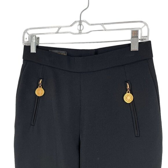 Donna Karan Vintage 80s Black Stirrup Stretch Pants Gold Logo Zip Pulls Small - Picture 5 of 12